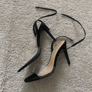 BooHoo Size 7 EU 38 Black Clear Strap Heels